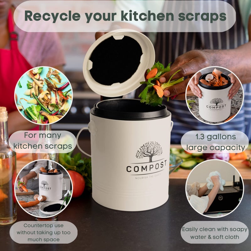 Perfnique Kitchen Compost Bin  1.3 Gallon Countertop Compost Bin with Lid  Indoor Compost Bucket Includes Inner Bucket Liner and Carbon Filter  Small Compost Bin with Trash Bags - Image 3